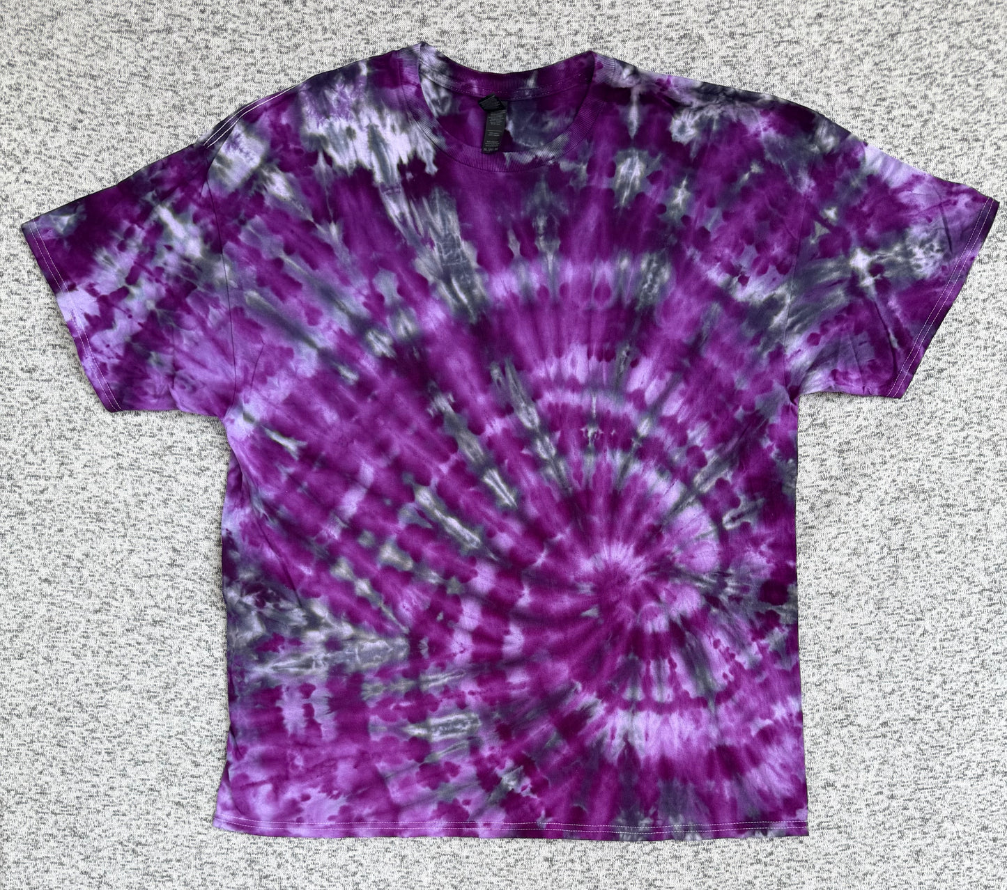 MHD Dark Purple Lavender Grey Black Spiral Ice Dye Tie Dye Short Sleeve Shirt 100% Cotton Size XXL