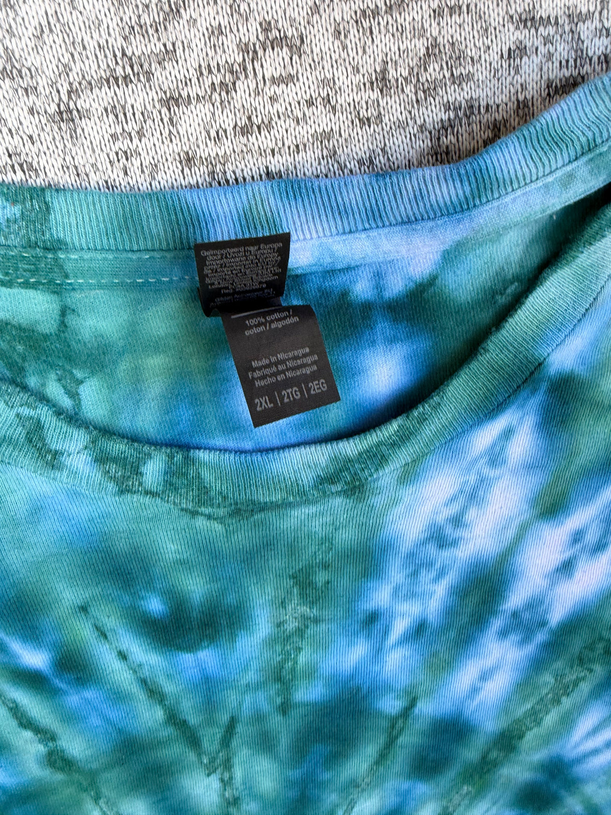 MHD Navy Blue Dark Green Light Green Spiral Ice Dye Tie Dye Short Sleeve Shirt 100% Cotton Size XXL