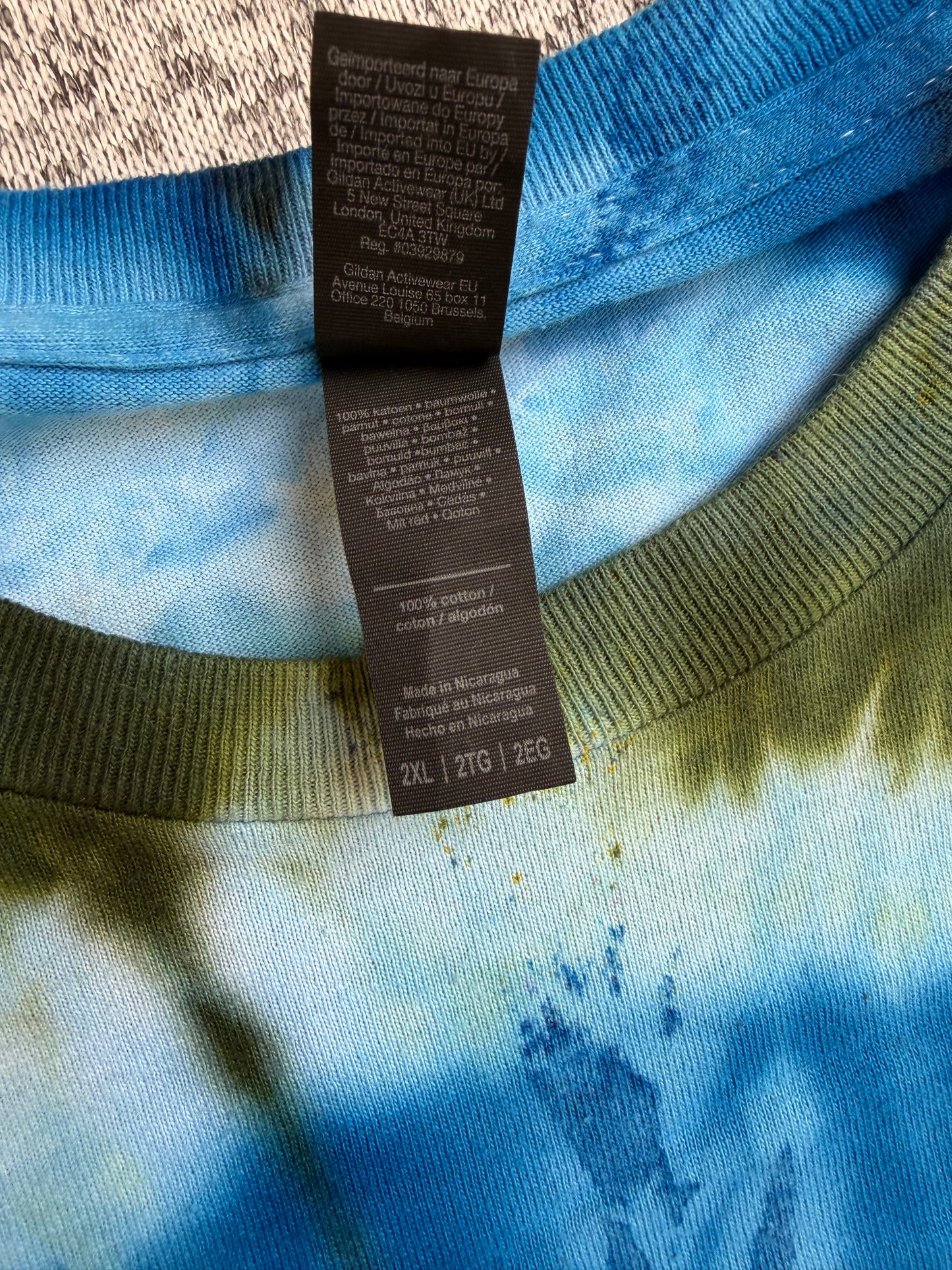 MHD Blue Red Green Orange Spiral Ice Dye Tie Dye Short Sleeve Shirt 100% Cotton Size XXL