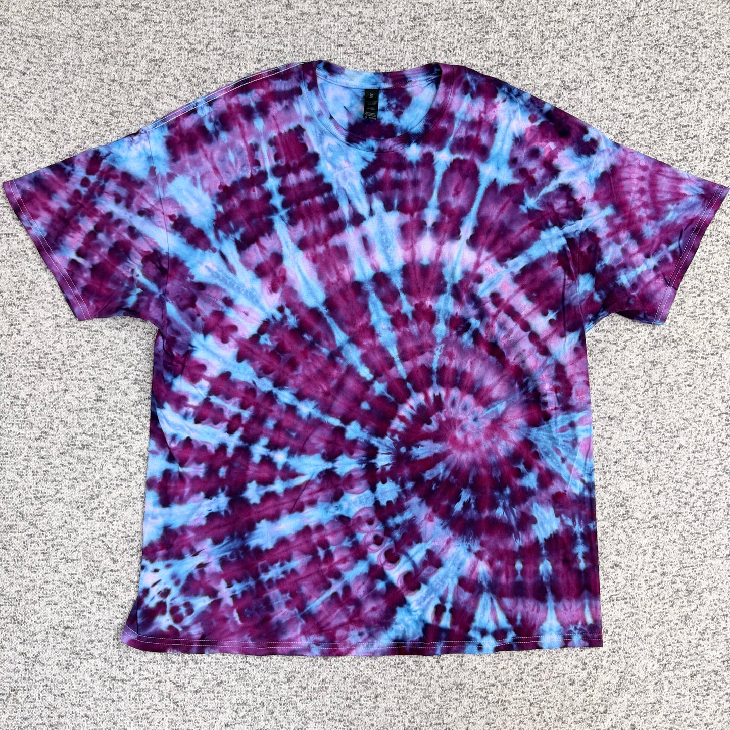 MHD Dark Purple Bright Blue Lavender Spiral Ice Dye Tie Dye Short Sleeve Shirt 100% Cotton Size XXL
