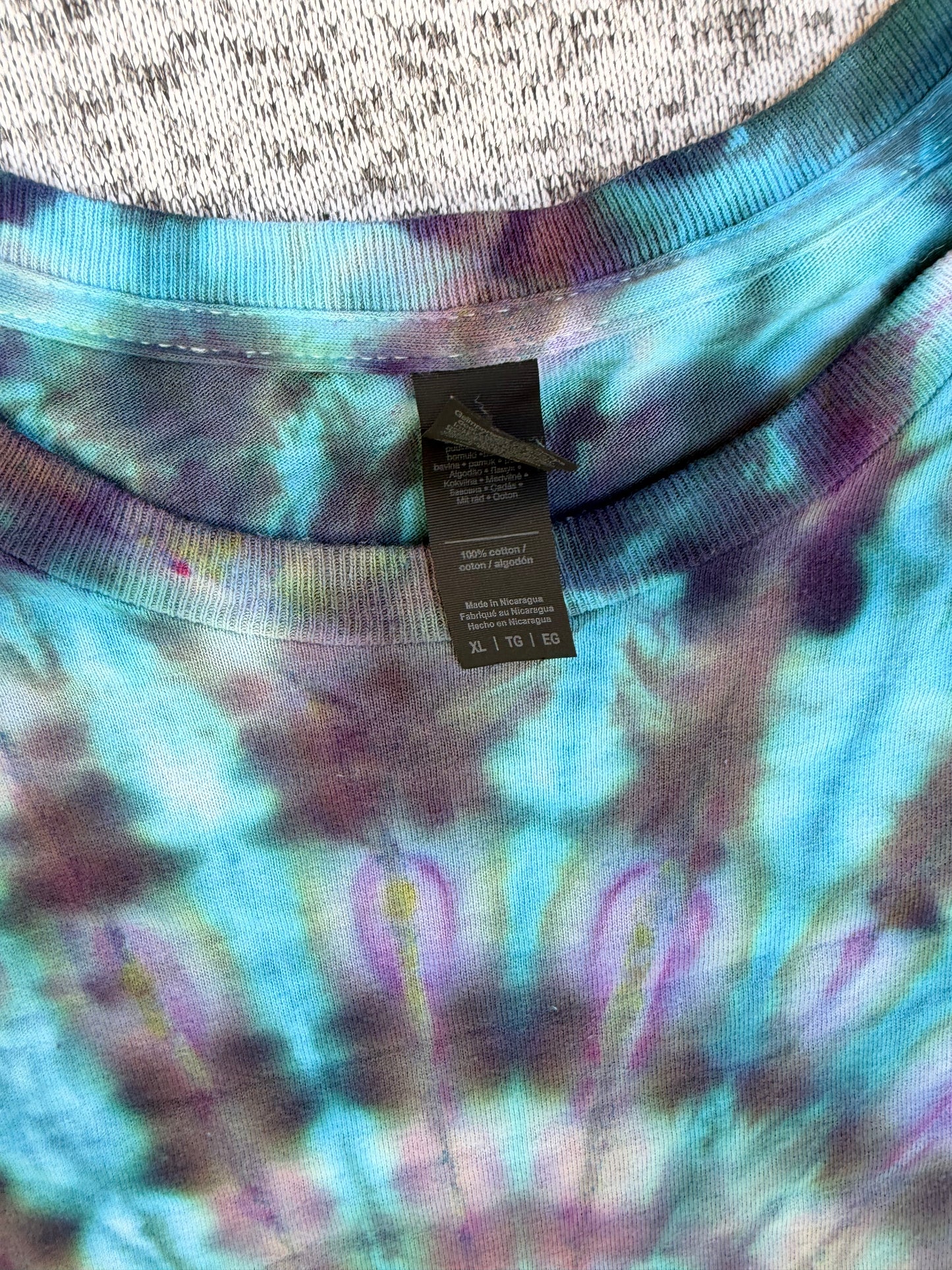 MHD Dark Purple Dark Blue Teal Spiral Ice Dye Tie Dye Short Sleeve Shirt 100% Cotton Size XL