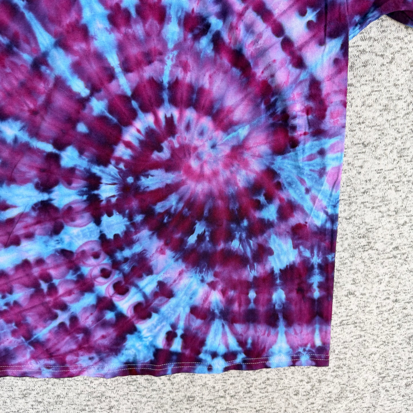 MHD Dark Purple Bright Blue Lavender Spiral Ice Dye Tie Dye Short Sleeve Shirt 100% Cotton Size XXL