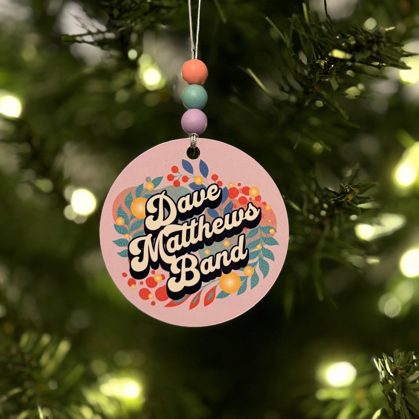 Dave Matthews Band Retro Leaves Purple Teal Pink Blue Metal Holiday Christmas Ornament with Beads with Gift Box 2 Sizes: 2.75" x 2.75" or 3.5" x 3.5"