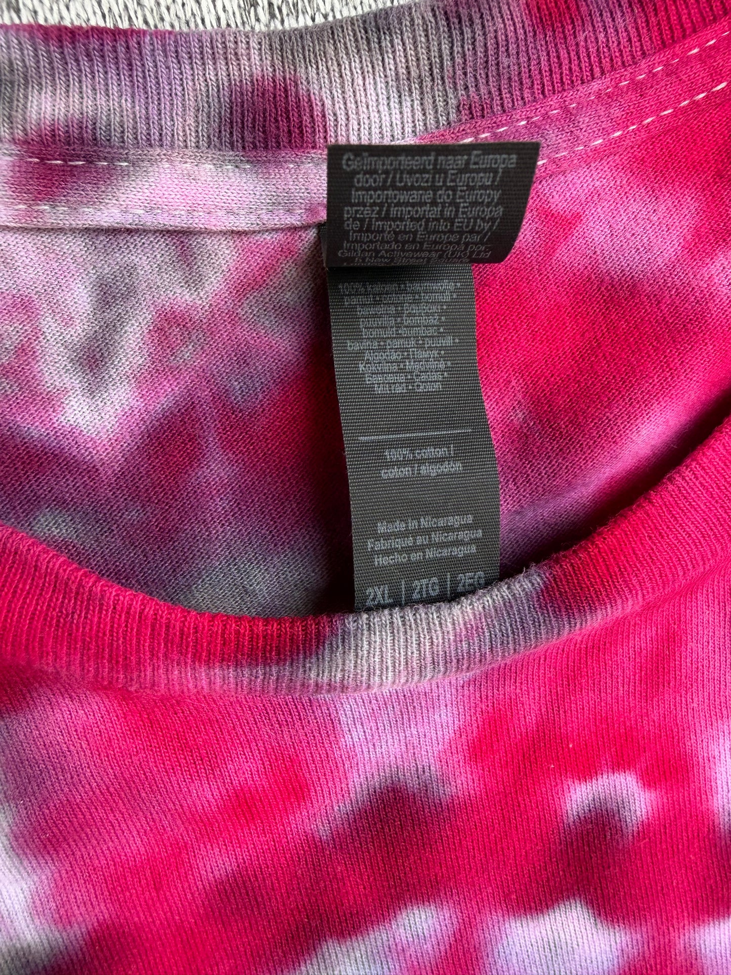 MHD Red Pink Grey Spiral Ice Dye Tie Dye Short Sleeve Shirt 100% Cotton Size XXL