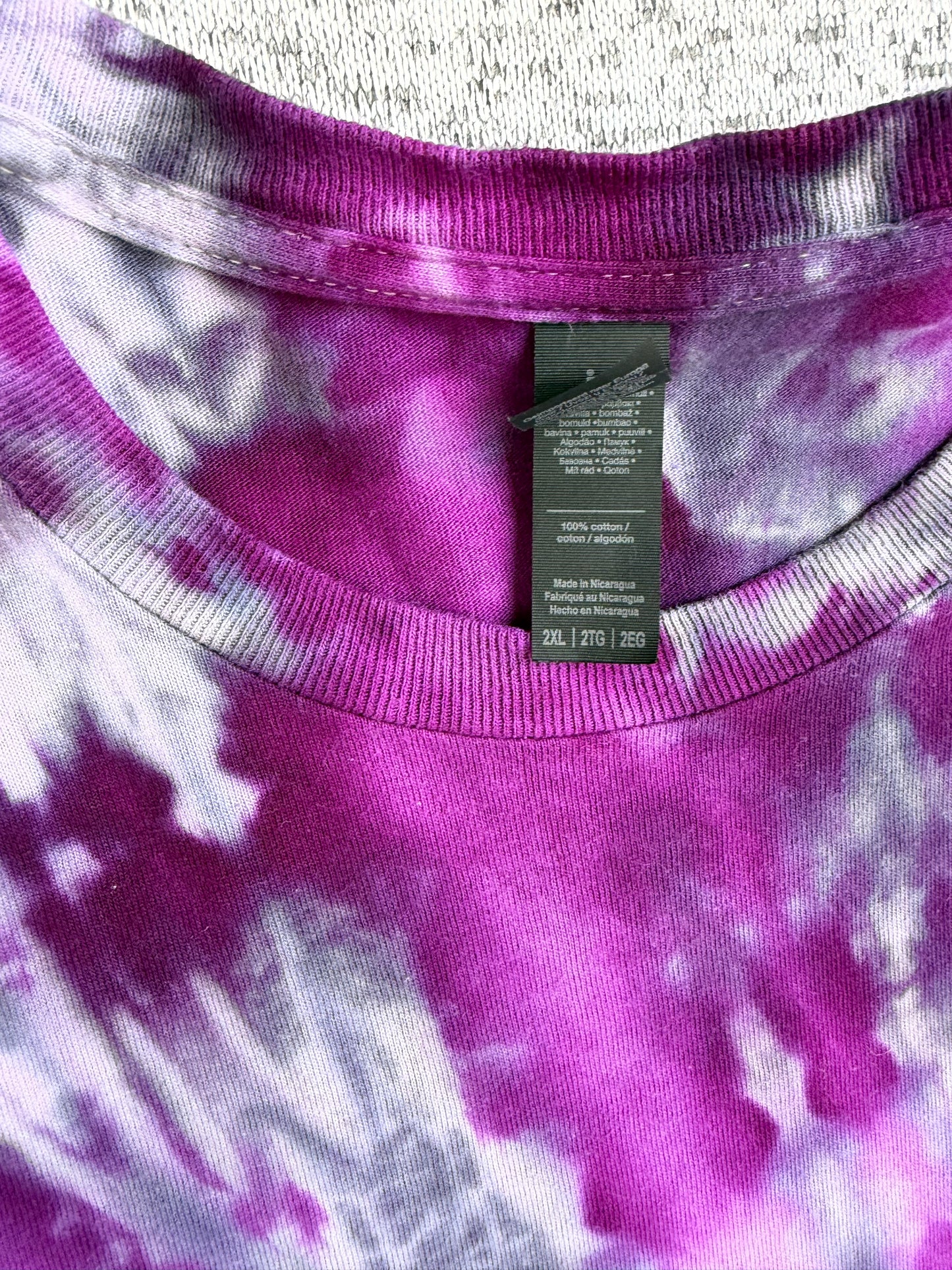 MHD Dark Purple Lavender Grey Black Spiral Ice Dye Tie Dye Short Sleeve Shirt 100% Cotton Size XXL