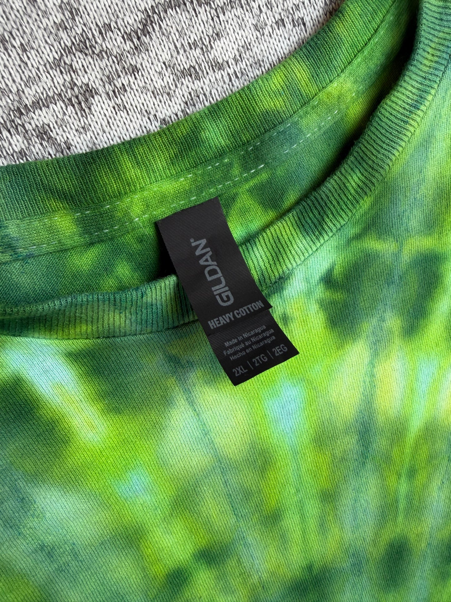 MHD Dark Green Lime Green Spiral Ice Dye Tie Dye Short Sleeve Shirt 100% Cotton Size XXL