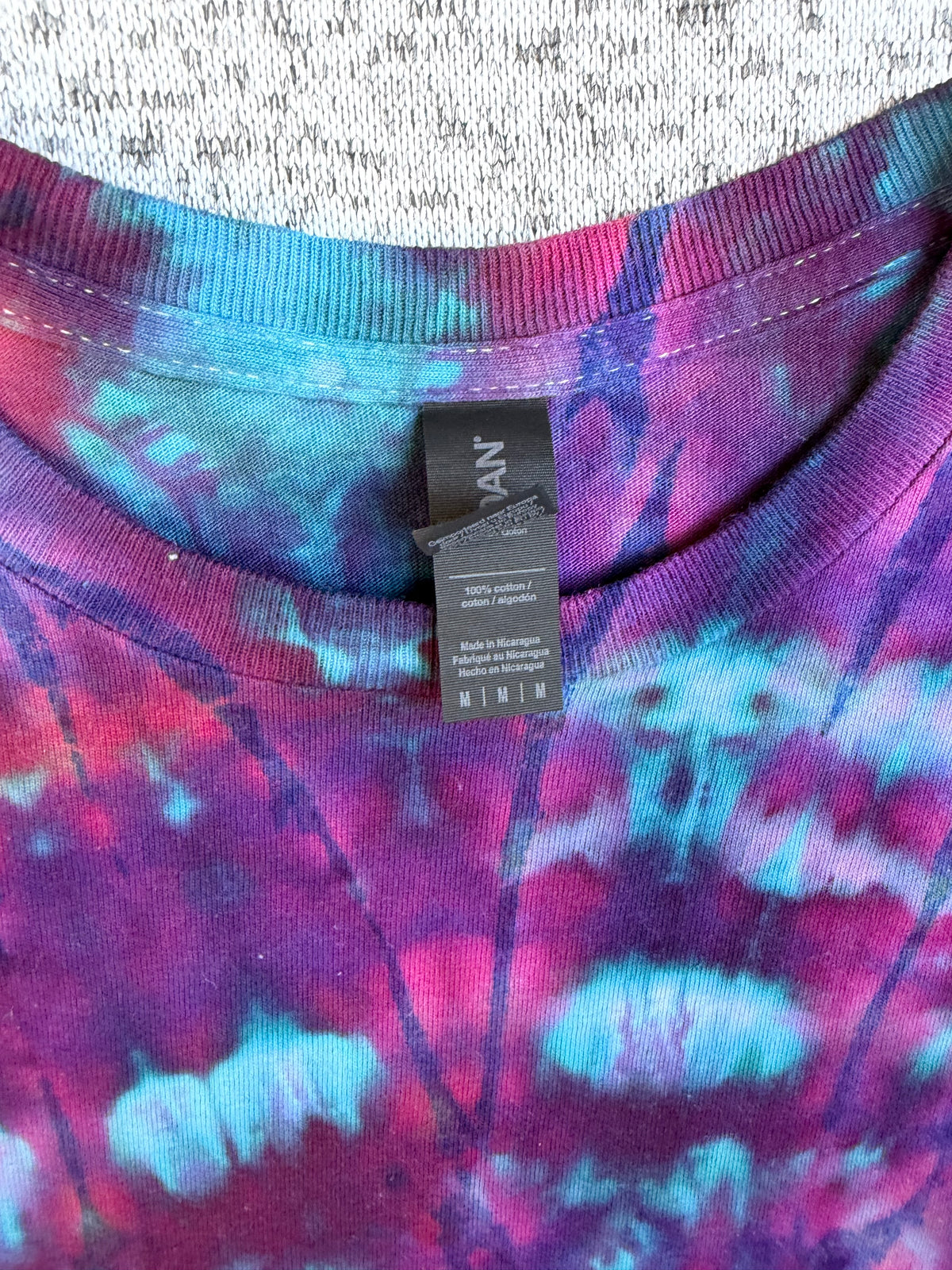 MHD Dark Purple Teal Navy Blue Spiral Ice Dye Tie Dye Short Sleeve Shirt 100% Cotton Size Medium