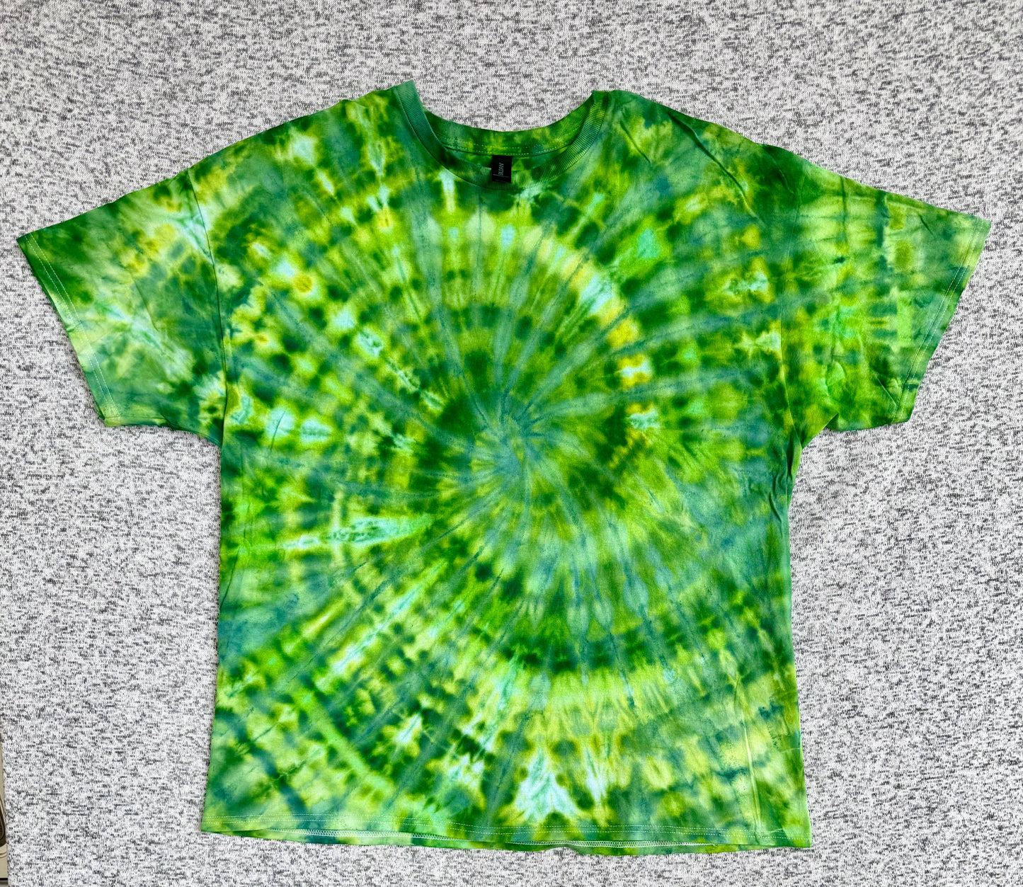 MHD Dark Green Lime Green Spiral Ice Dye Tie Dye Short Sleeve Shirt 100% Cotton Size XXL