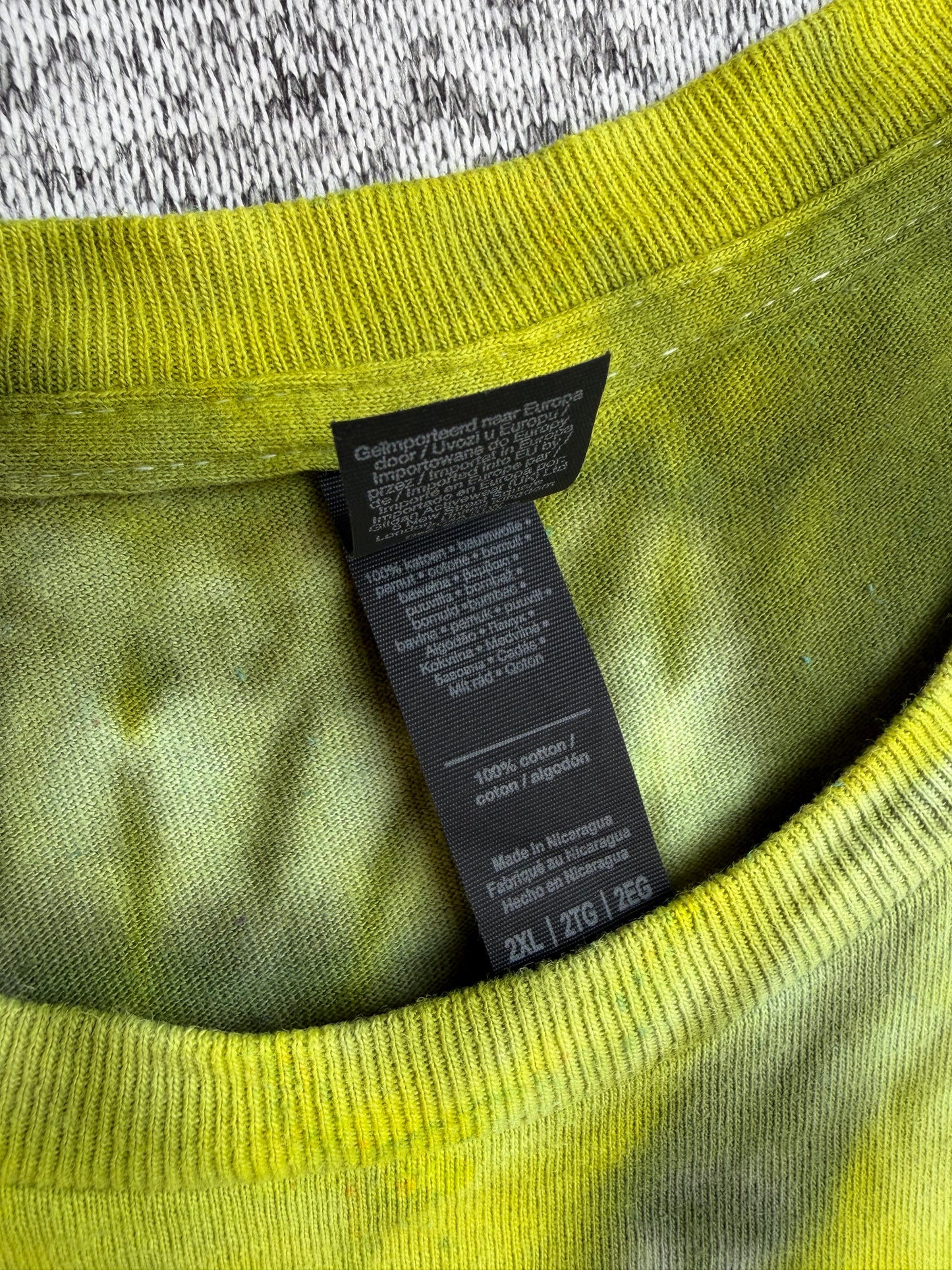 MHD Mustard Yellow Olive Green Spiral Ice Dye Tie Dye Short Sleeve Shirt 100% Cotton Size XXL