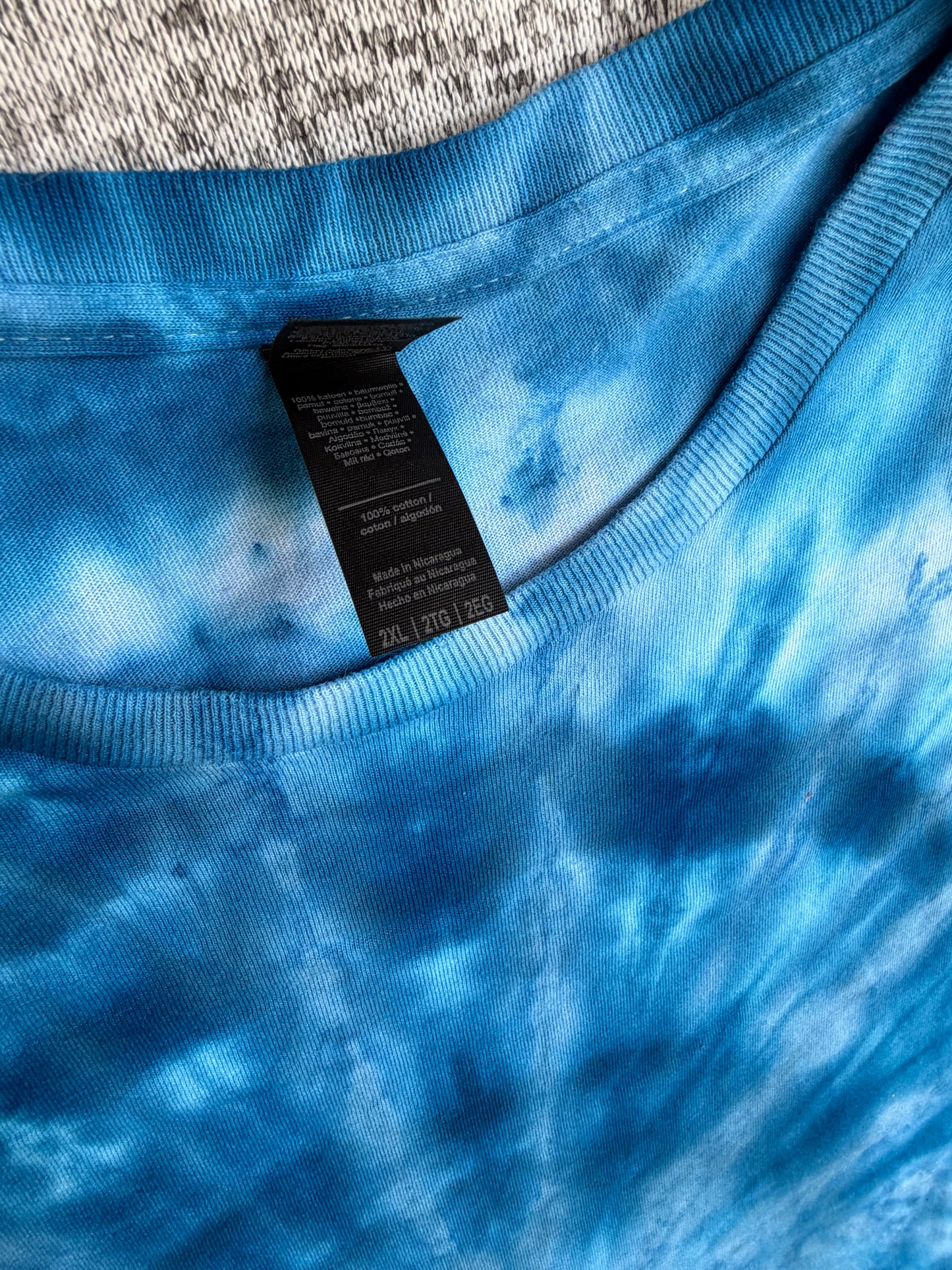 MHD Dark Blue Bright Blue White Spiral Ice Dye Tie Dye Short Sleeve Shirt 100% Cotton Size XXL