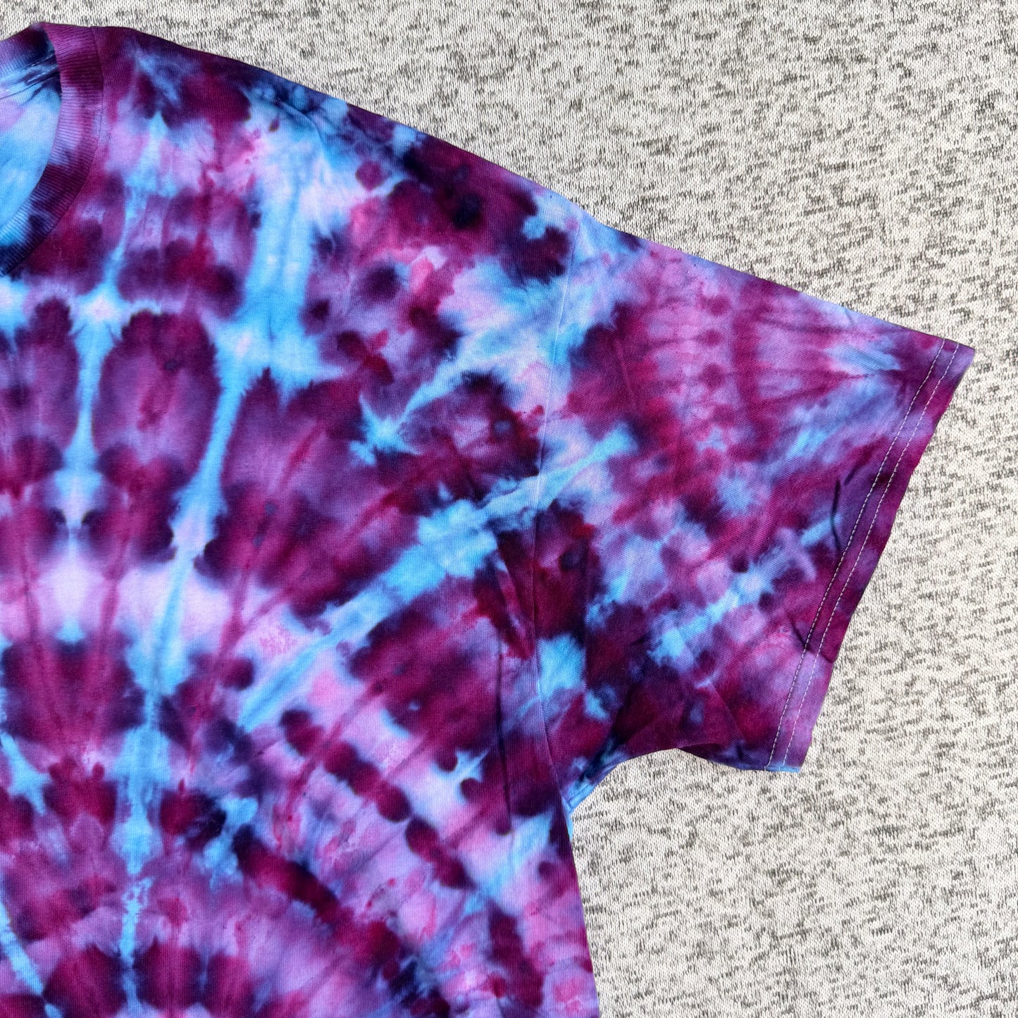 MHD Dark Purple Bright Blue Lavender Spiral Ice Dye Tie Dye Short Sleeve Shirt 100% Cotton Size XXL