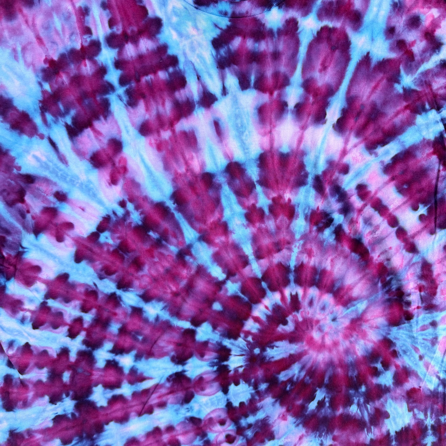 MHD Dark Purple Bright Blue Lavender Spiral Ice Dye Tie Dye Short Sleeve Shirt 100% Cotton Size XXL