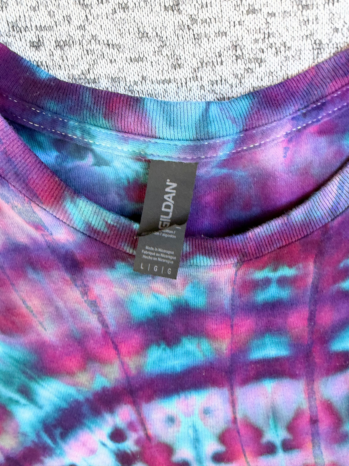 MHD Dark Purple Navy Blue Teal Lavender Spiral Ice Dye Tie Dye Short Sleeve Shirt 100% Cotton Size Large