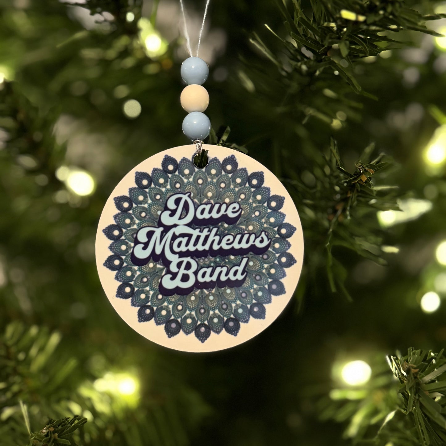 Dave Matthews Band Retro Purple Blue White Teal Peacock Metal Holiday Christmas Ornament with Beads with Gift Box 2 Sizes: 2.75" x 2.75" or 3.5" x 3.5"