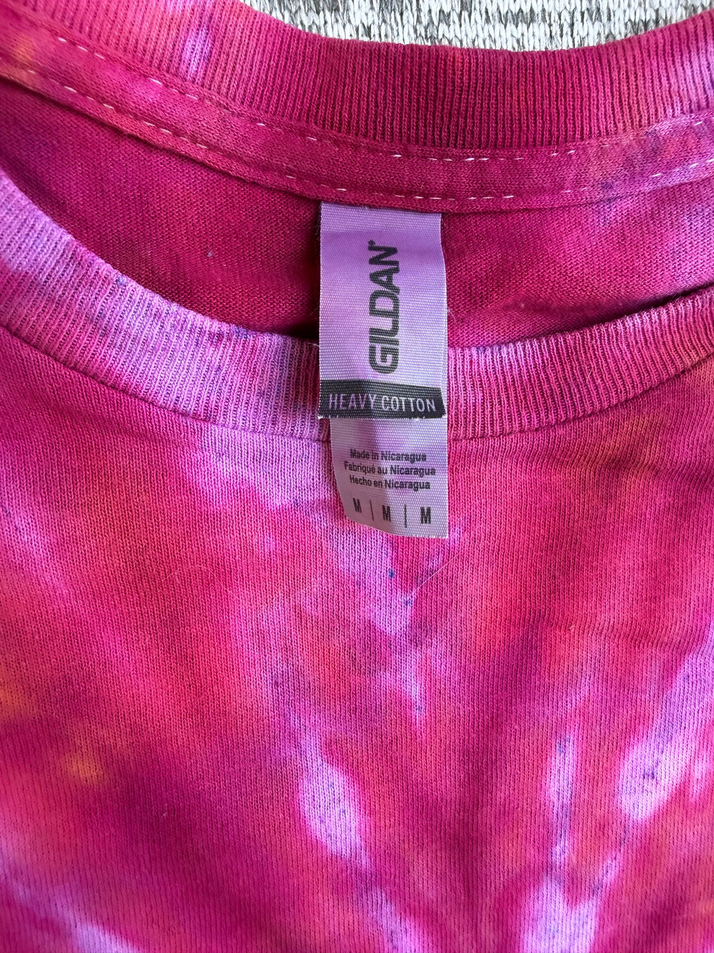 MHD Pink Orange Lavender Spiral Ice Dye Tie Dye Short Sleeve Shirt 100% Cotton Size Medium