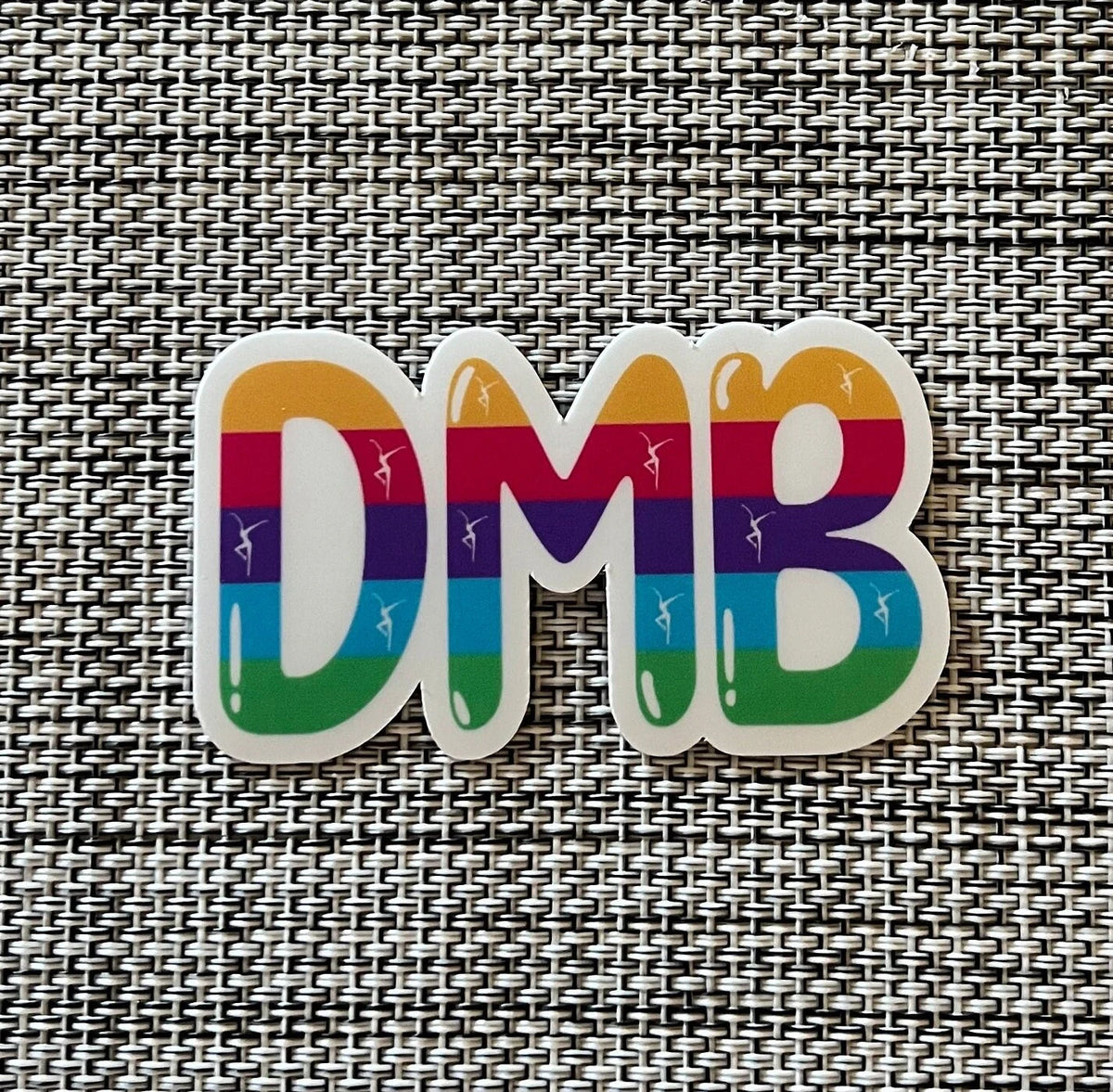 Rainbow Yellow Pink Purple Blue Green DMB Bubble Letters Vinyl Sticker Slap 1.75" x 3" Matte Finish