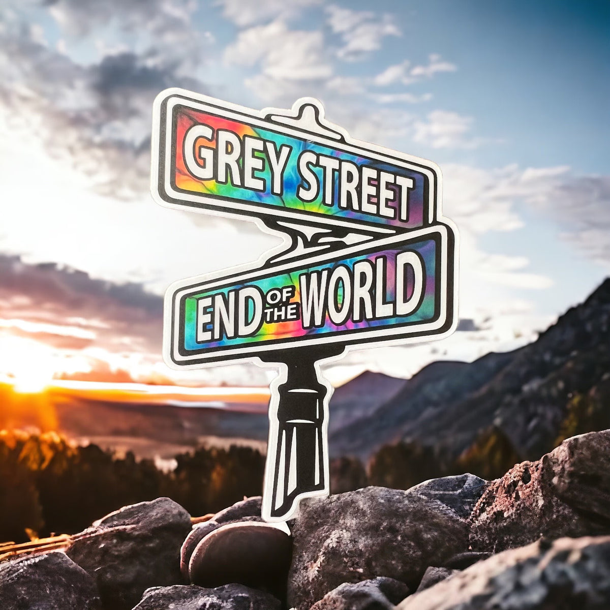 Grey Street End of the World Tie Dye Sign Sticker Slap 3.2" x 2.3" Matte Finish