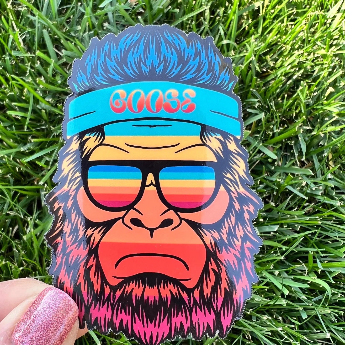 Goose YETI Blue Teal Yellow Orange Red Sunglass Bandana Vinyl Sticker Slap Glossy Finish 3.3" x 2.25"