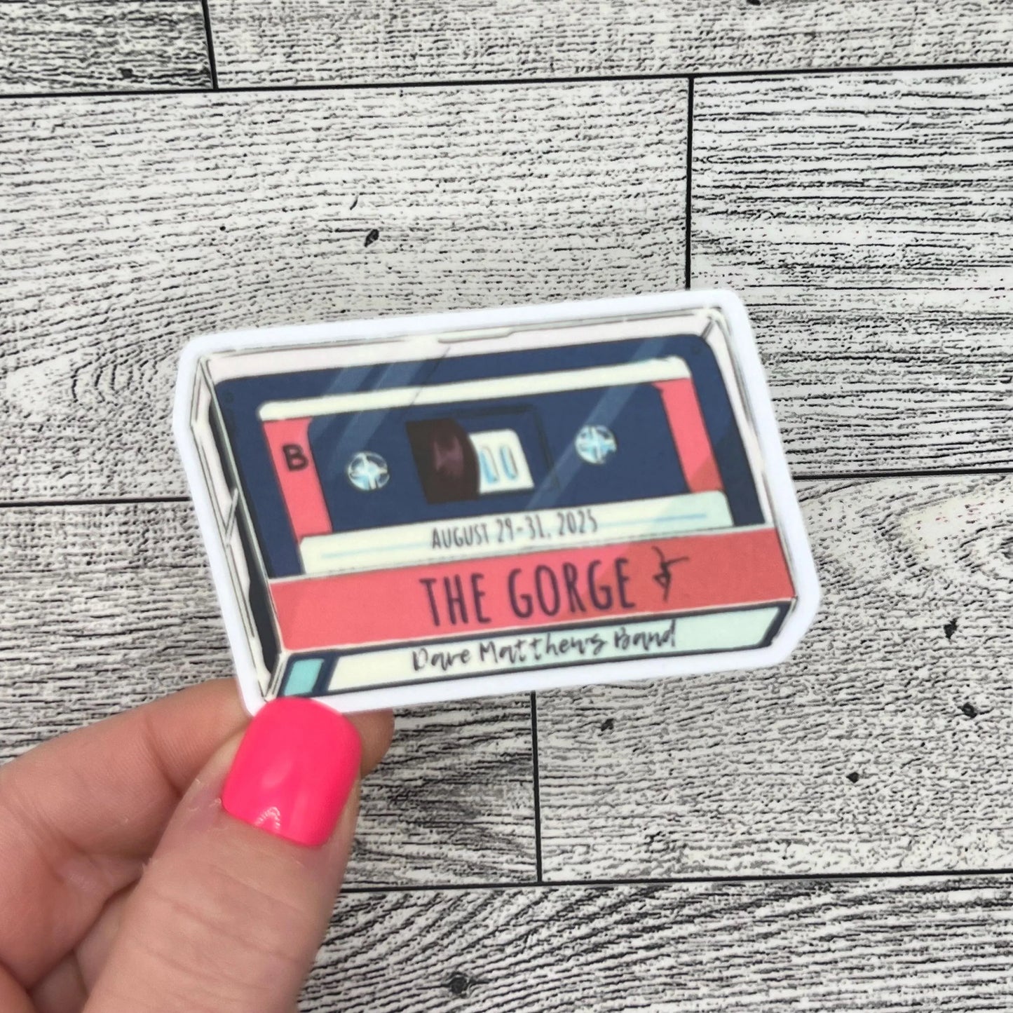 The Gorge Labor Dave Weekend August 29-31, 2025 Light Red Beige Black Retro Cassettee Mix Tape Vinyl Sticker Slap Matte Finish 2.2" x 3"