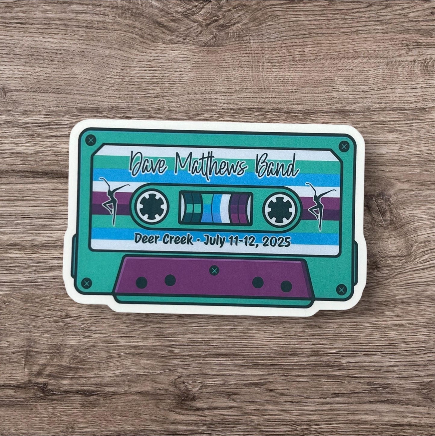 DMB Deer Creek Noblesville Indiana July 11-12, 2025 Retro Cassette Tape Orange Green Teal Blue Purple Vinyl Sticker Slap 2.1 x 3.3” Matte Finish