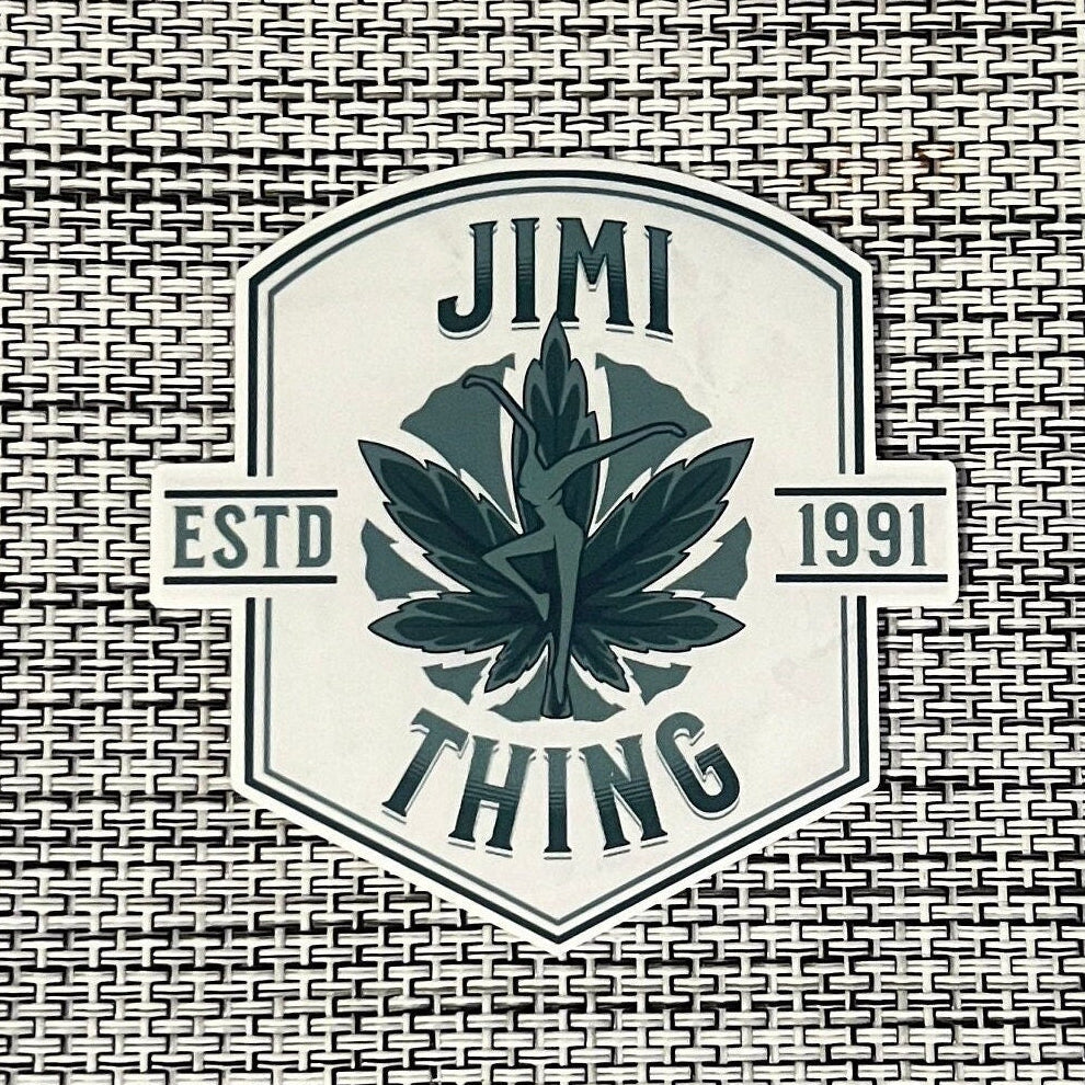 Jimi Thing Green White Sticker Slap 2.75" x 2.75" Matte Finish