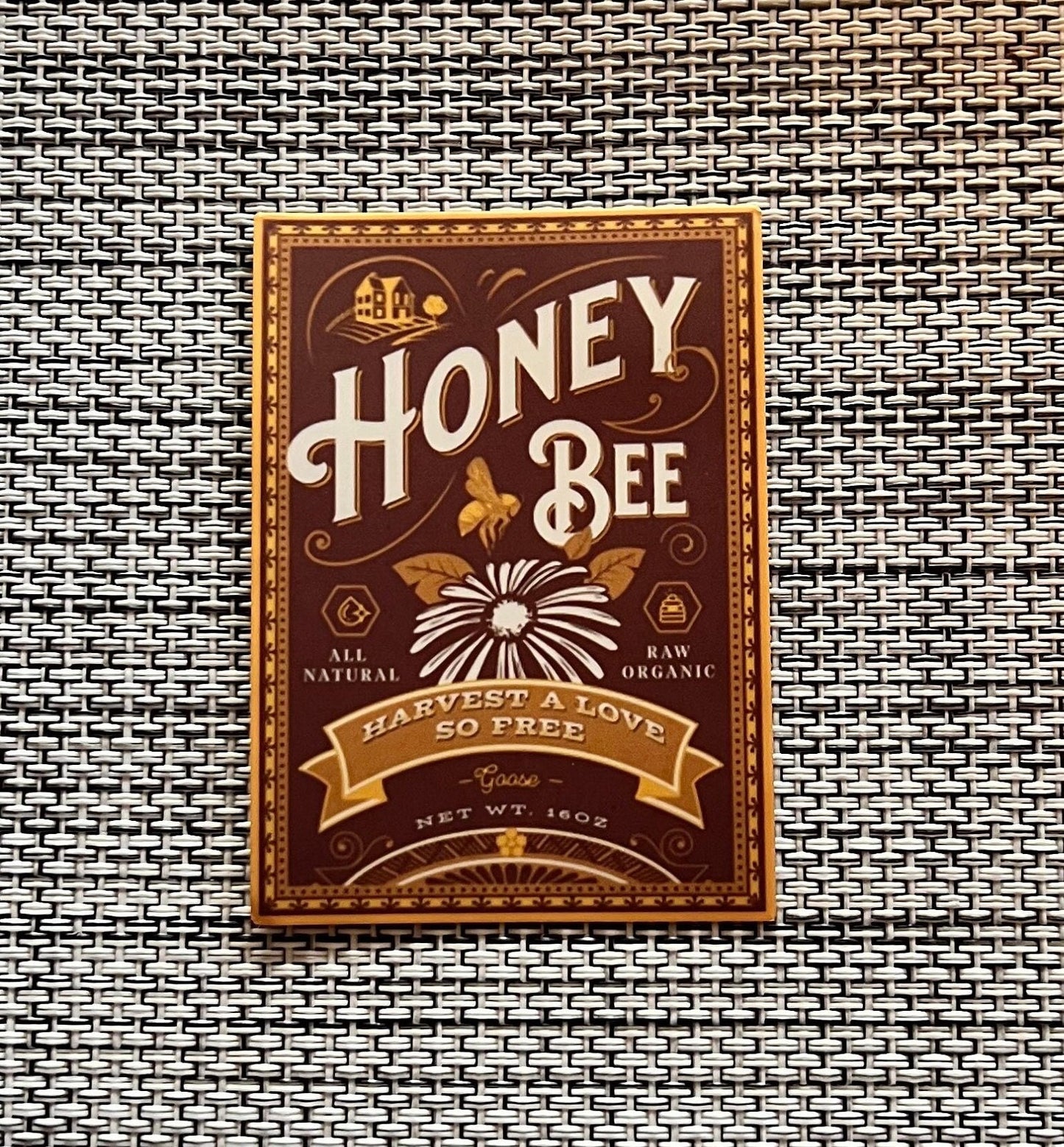 Honeybee Goose Harvest a Love So Free Brown Gold White Vintage Label Vinyl Sticker Slap Matte Finish 3" x 2.13"