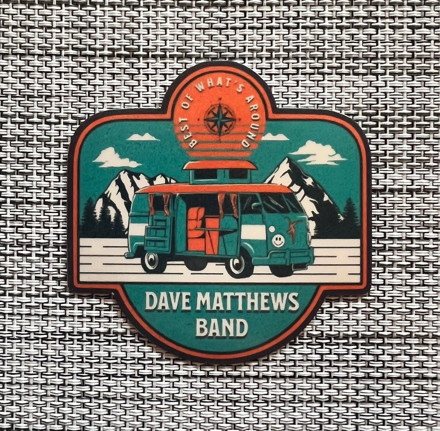 BOWA DMB Teal Orange VW Van Mountains Vinyl Sticker Slap 3" x 3" Glossy Finish