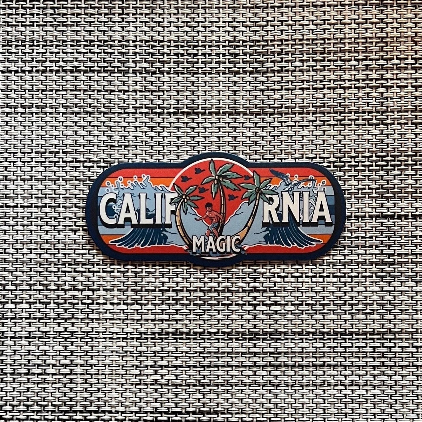 CALIFORNIA MAGIC Goose Surfing Palm Trees Vinyl Sticker Slap 1.46" x 3.25" Matte Finish