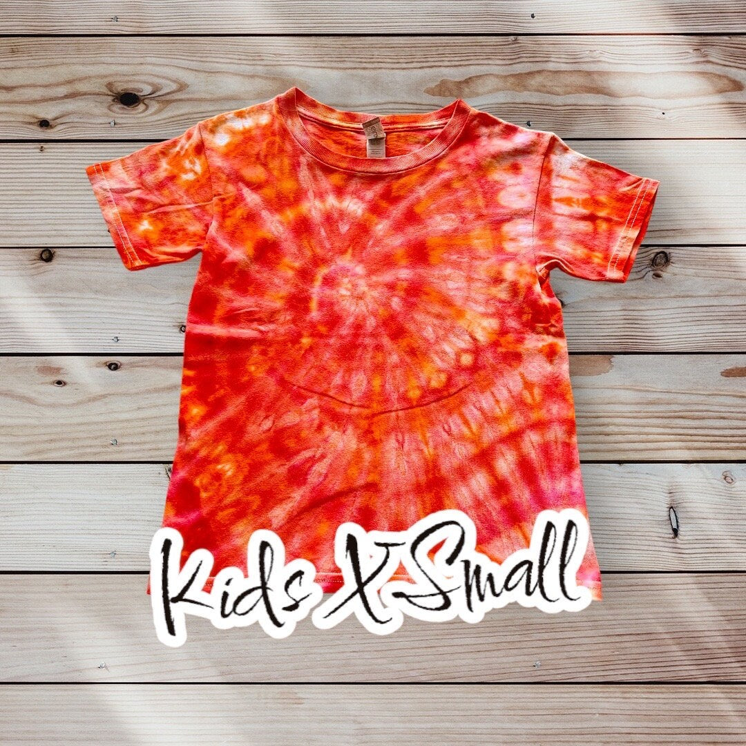 Mile High Dad Orange Pink Spiral Ice Dye Tie Dye | Short Sleeve Shirt | 100% Cotton | KIDS Size XSMALL 4-5