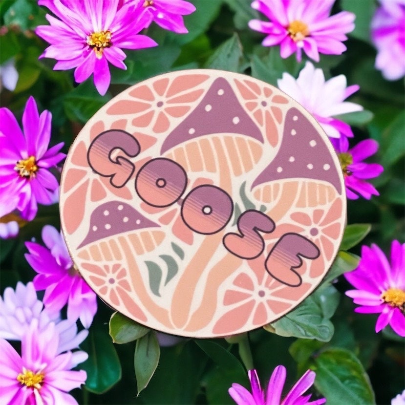 Goose Pink Purple Flowers Retro Mushrooms Vinyl Sticker Slap 2.75" x 2.75" Matte Finish