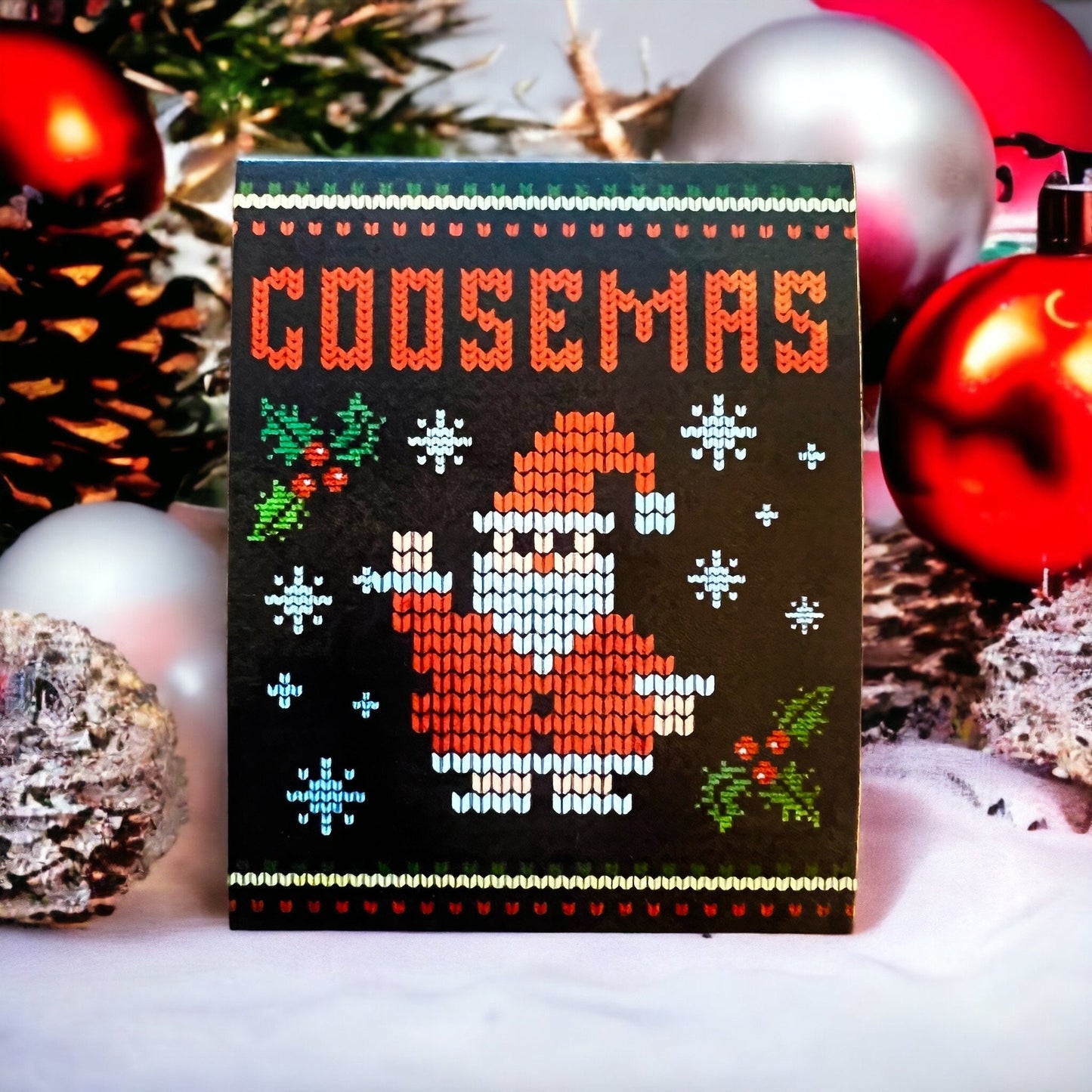 Goose Goosemas Black Green Red Santa Holly Vintage Knit Pattern Vinyl Sticker Slap 2.8" x 2.2" Matte Finish