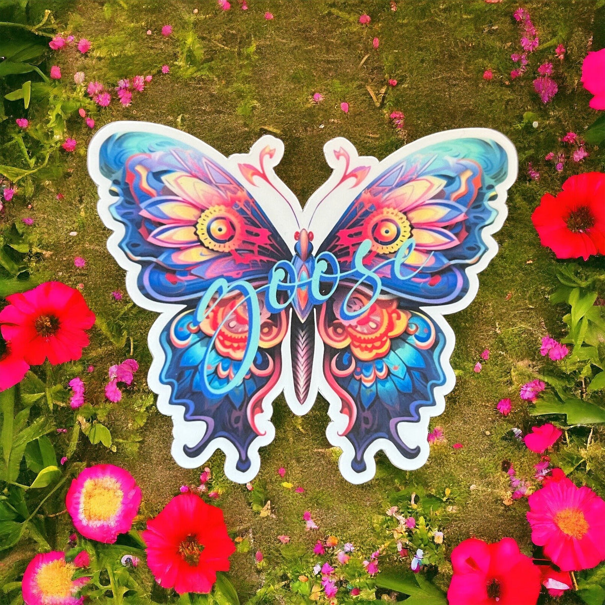 Goose Blue Red Pink Yellow Butterfly Vinyl Sticker Slap 2.7" x 3.26" Matte Finish