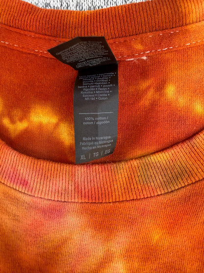 MHD Dark Orange Burnt Orange Brown Light Orange Spiral Ice Dye Tie Dye Short Sleeve Shirt 100% Cotton Size XL