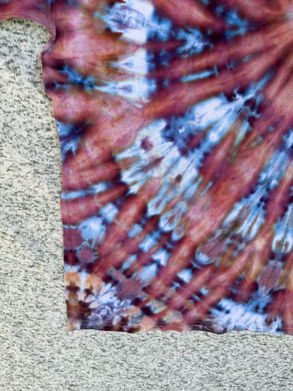 MHD Dusty Rose Dark Purple Blue White Spiral Ice Dye Tie Dye Short Sleeve Shirt 100% Cotton Size XL
