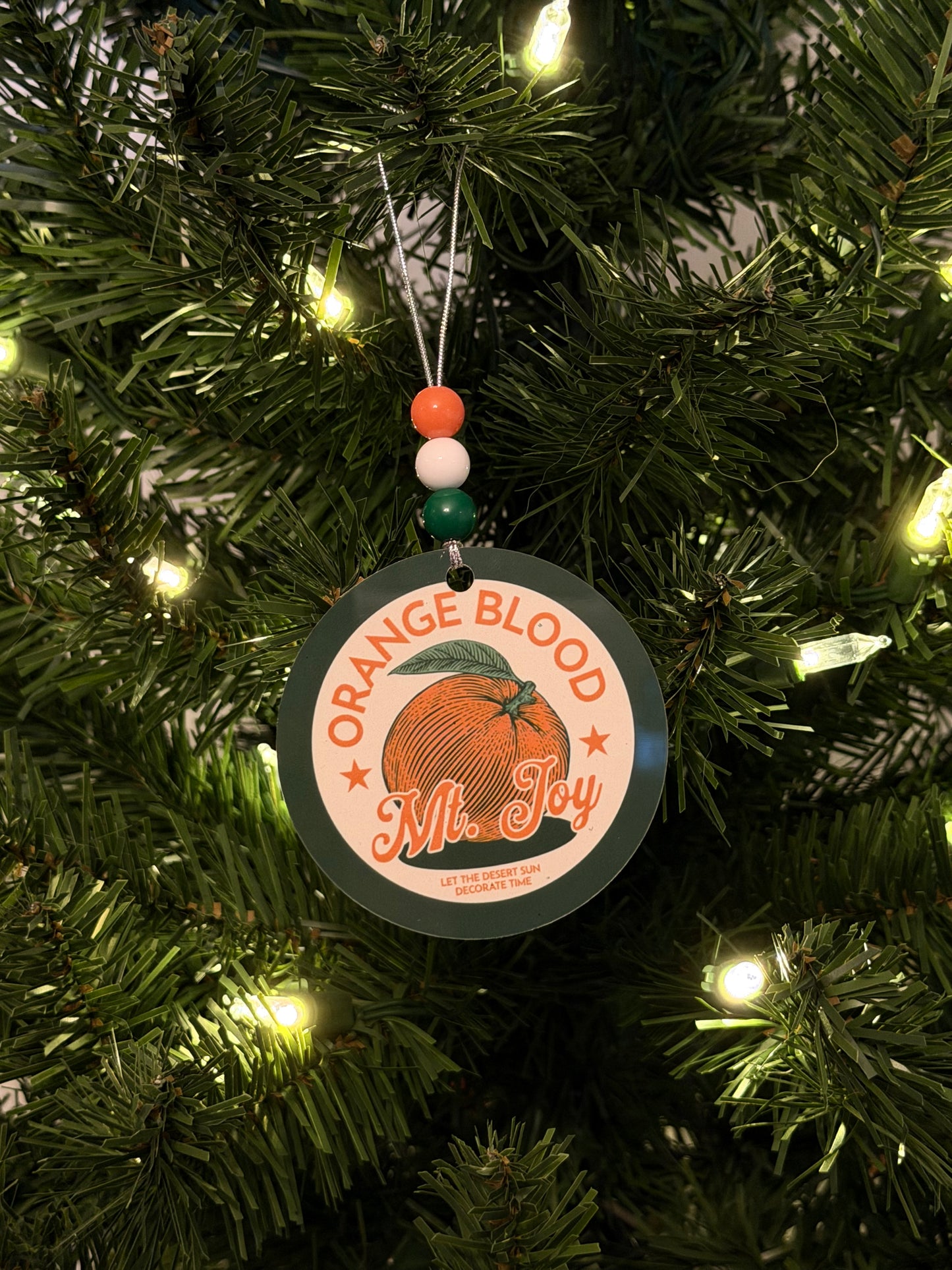 Mt. Joy Orange Blood Green Orange White Metal Holiday Christmas Ornament with Beads with Gift Box 2 Sizes: 2.75" x 2.75" or 3.5" x 3.5"