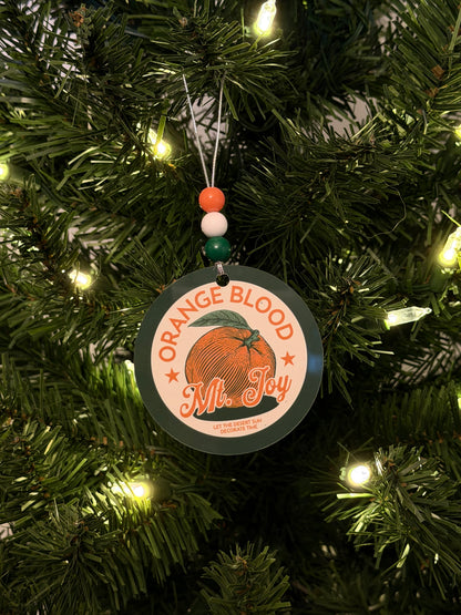 Mt. Joy Orange Blood Green Orange White Metal Holiday Christmas Ornament with Beads with Gift Box 2 Sizes: 2.75" x 2.75" or 3.5" x 3.5"