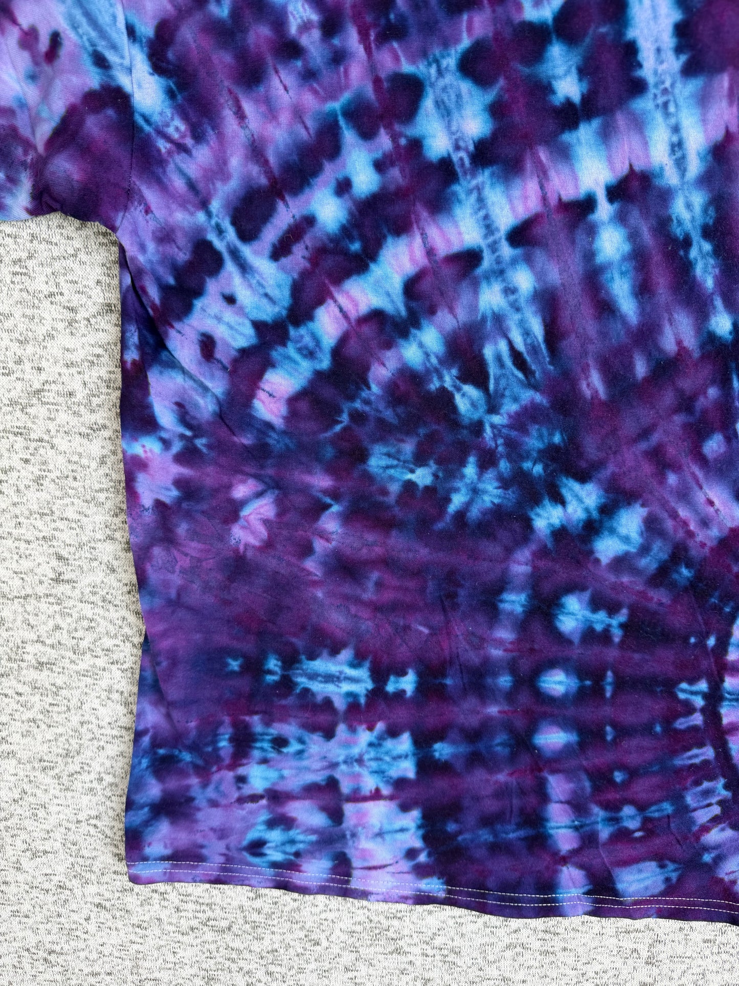 MHD Dark Puple Navy Blue Lavendar Light Blue Spiral Ice Dye Tie Dye Short Sleeve Shirt 100% Cotton Size XXL