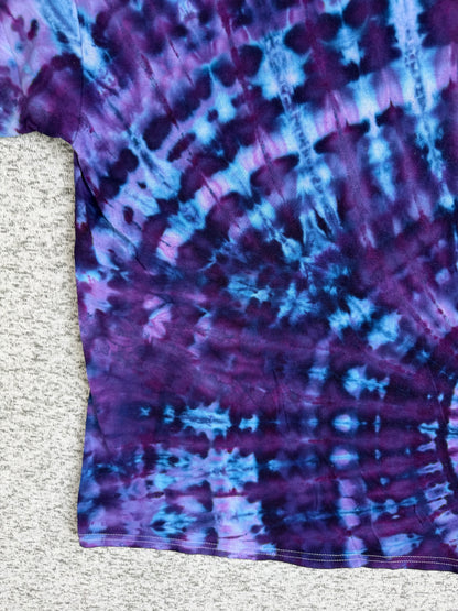 MHD Dark Puple Navy Blue Lavendar Light Blue Spiral Ice Dye Tie Dye Short Sleeve Shirt 100% Cotton Size XXL