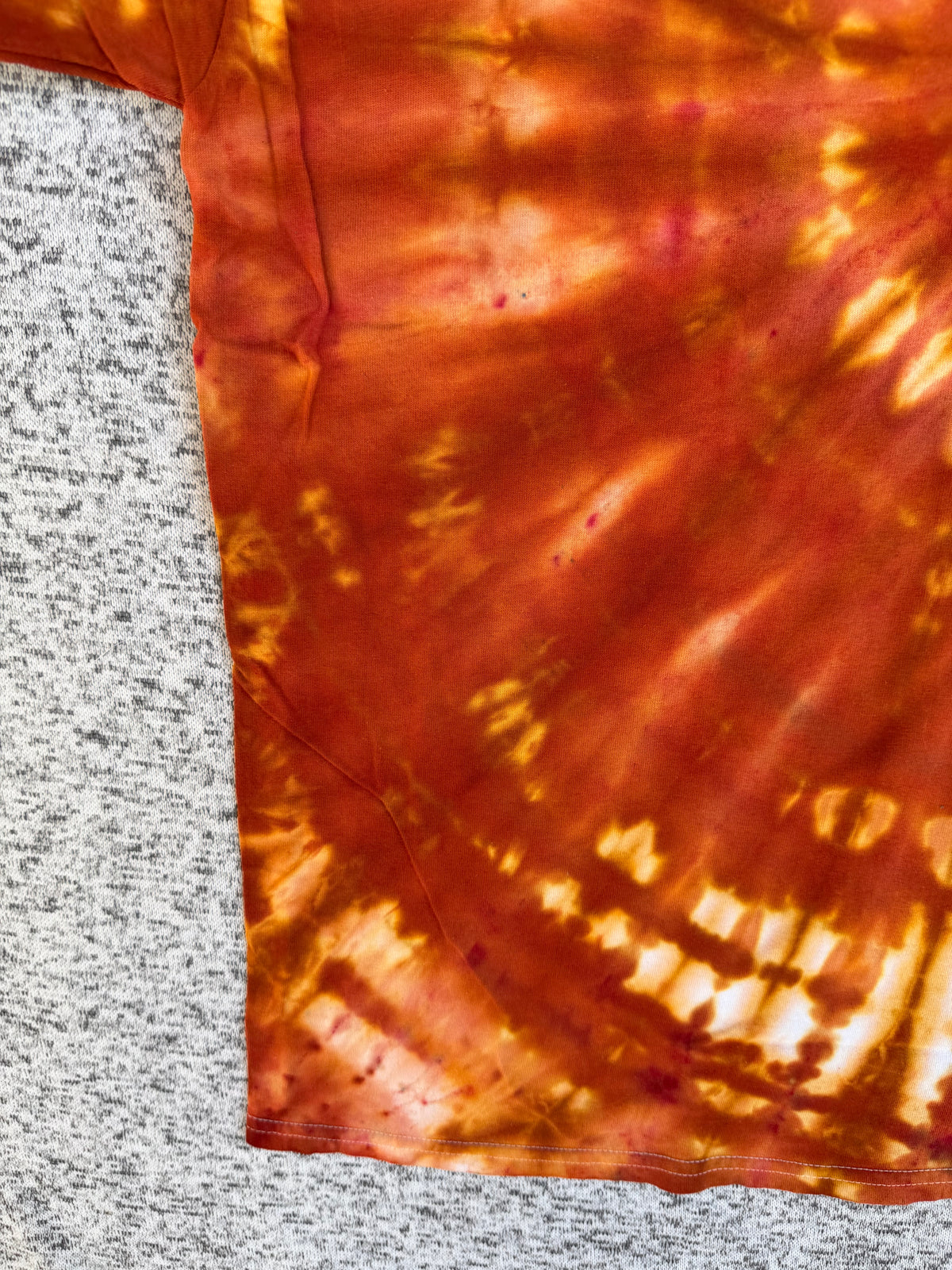 MHD Dark Orange Burnt Orange Brown Light Orange Spiral Ice Dye Tie Dye Short Sleeve Shirt 100% Cotton Size XL