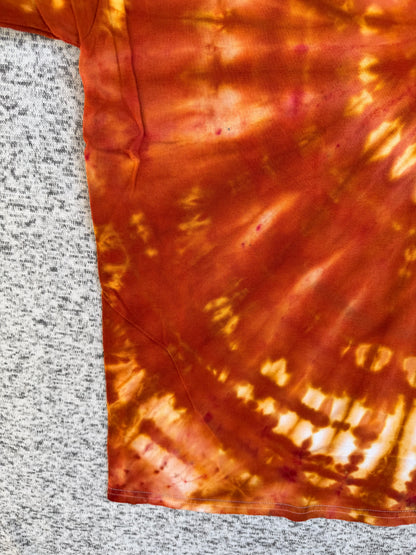 MHD Dark Orange Burnt Orange Brown Light Orange Spiral Ice Dye Tie Dye Short Sleeve Shirt 100% Cotton Size XL