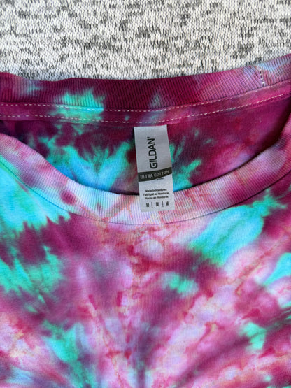 MHD Pink Purple Teal Spiral Ice Dye Tie Dye Long Sleeve Shirt 100% Cotton Size Medium