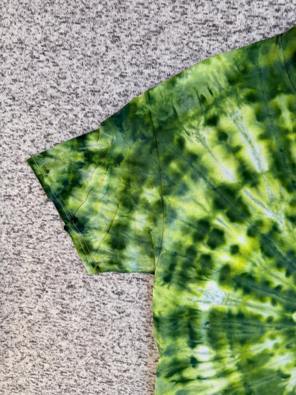 MHD Dark Green Lime Green Spiral Ice Dye Tie Dye Short Sleeve Shirt 100% Cotton Size Large