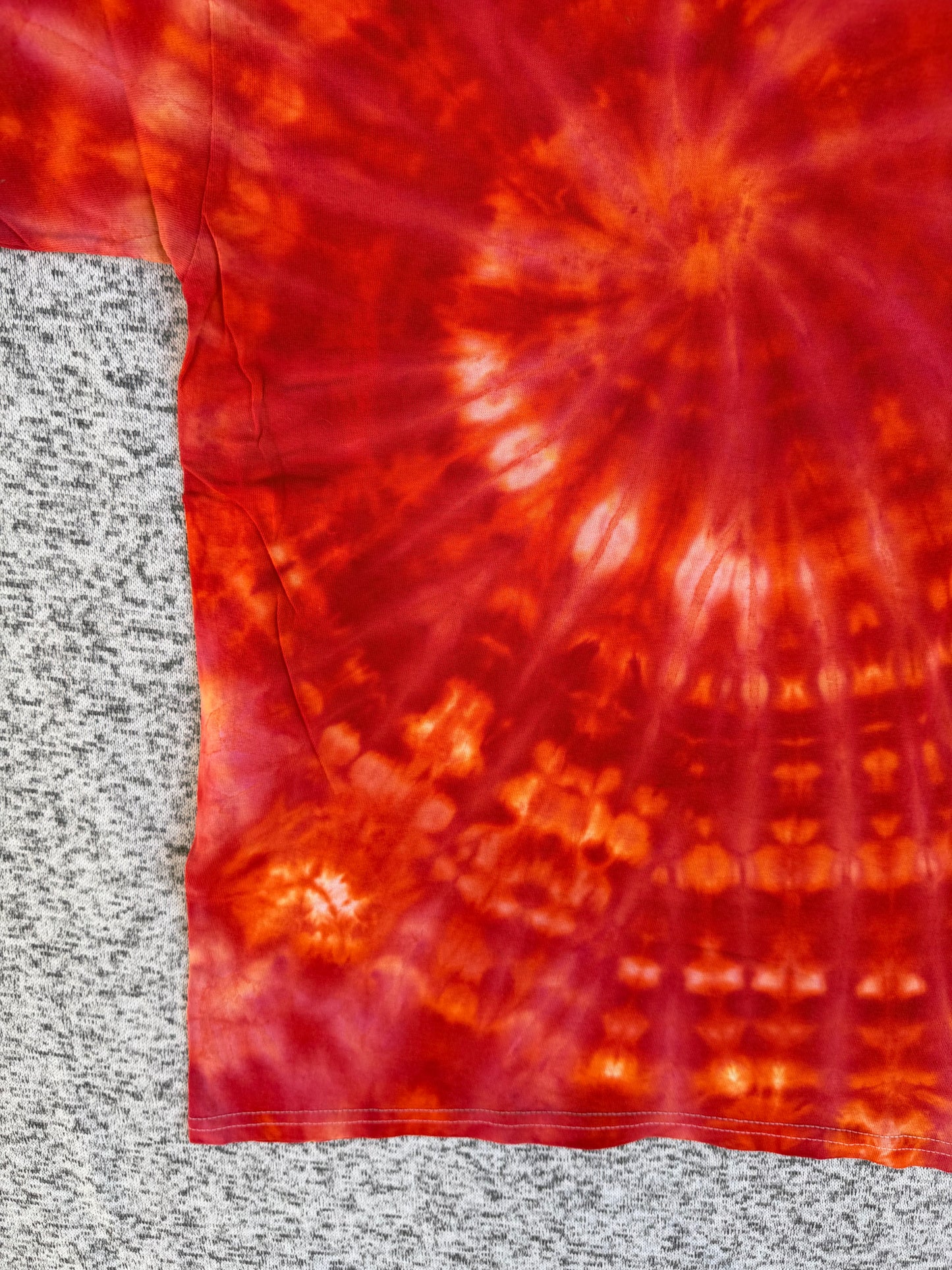 MHD Orange Red Spiral Ice Dye Tie Dye Short Sleeve Shirt 100% Cotton Size Large