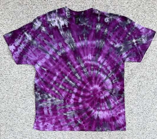 MHD Dark Purple Lavender Grey Black Spiral Ice Dye Tie Dye Short Sleeve Shirt 100% Cotton Size XXL