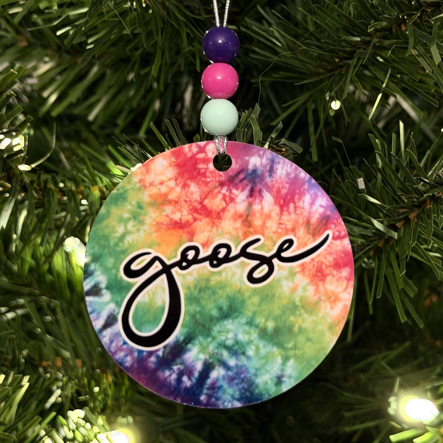 Goose Rainbow Tie Dye Metal Holiday Christmas Ornament with Beads with Gift Box 2 Sizes: 2.75" x 2.75" or 3.5" x 3.5"