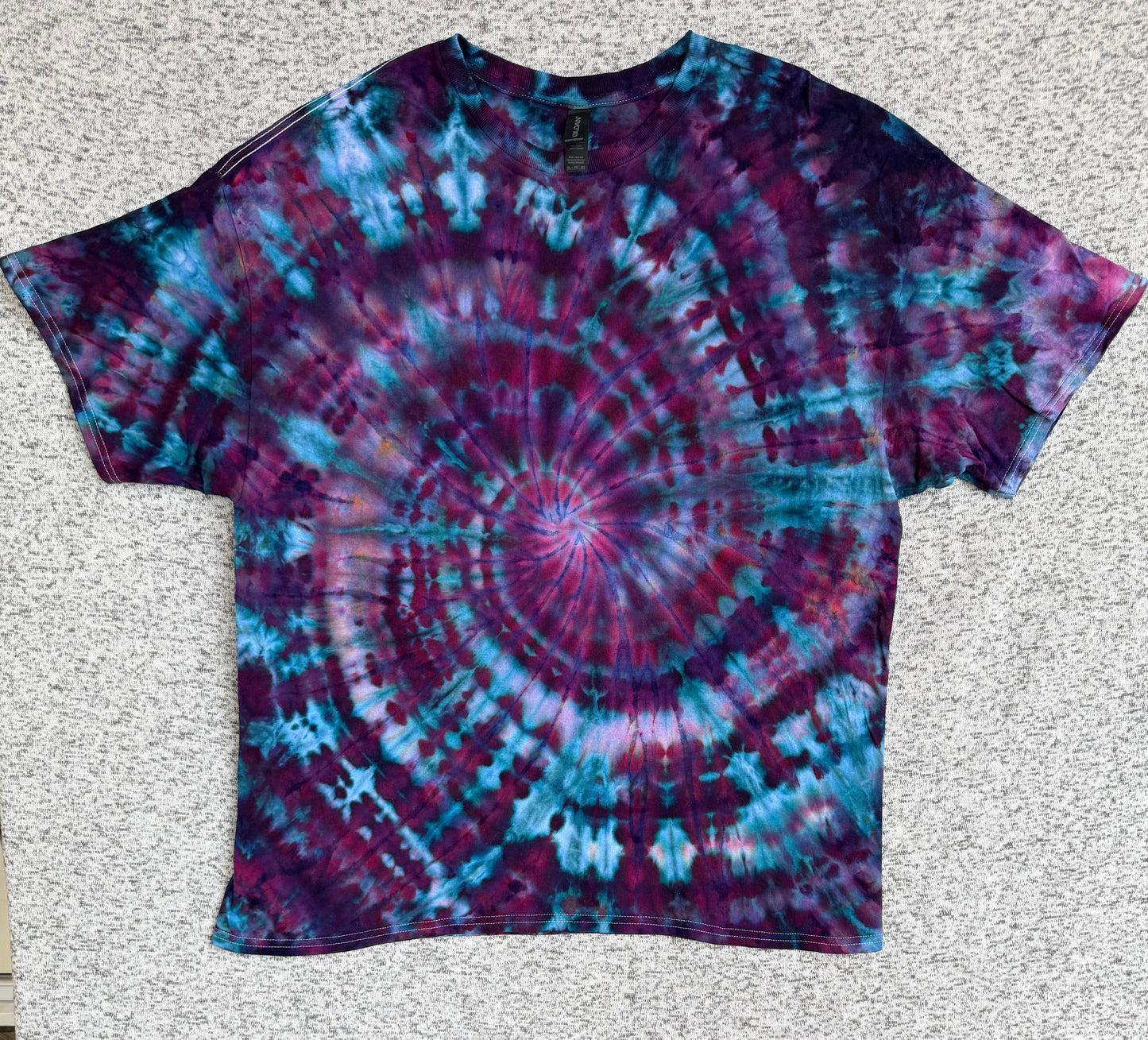 MHD Dark Purple Navy Blue Lavendar Light Blue Spiral Ice Dye Tie Dye Short Sleeve Shirt 100% Cotton Size XXL