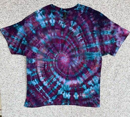 MHD Dark Purple Navy Blue Lavendar Light Blue Spiral Ice Dye Tie Dye Short Sleeve Shirt 100% Cotton Size XXL