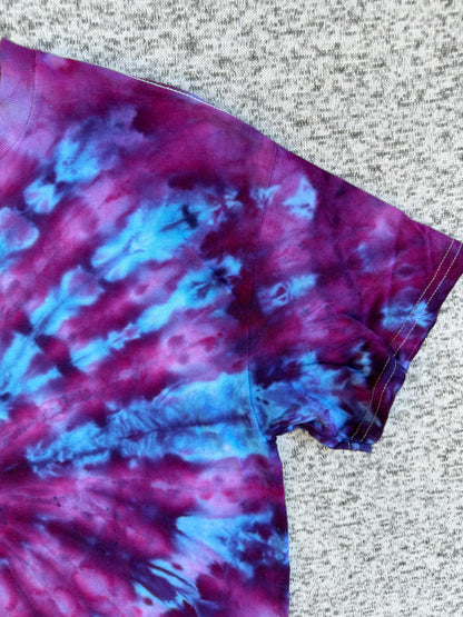 MHD Dark Purple Bright Blue Lavender Spiral Ice Dye Tie Dye Short Sleeve Shirt 100% Cotton Size Medium