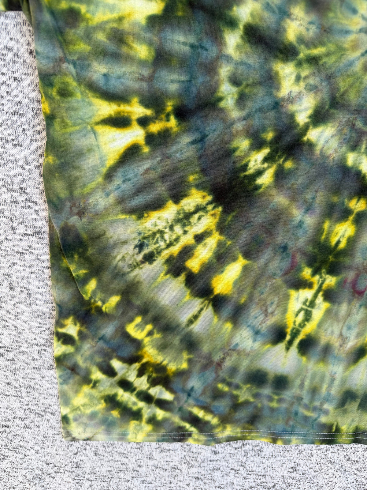 MHD Dark Green Yellow Blue Spiral Ice Dye Tie Dye Short Sleeve Shirt 100% Cotton Size Large