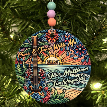 Dave Matthews Tim Reynolds Mexico 2026 Come & Dance With Me Purple Pink Blue Guitar Ocean Sunset Metal Holiday Christmas Ornament with Beads with Gift Box 2 Sizes: 2.75" x 2.75" or 3.5" x 3.5"